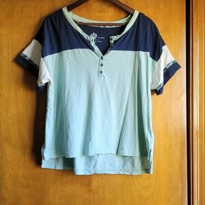 Anthropologie Pilcro Blue and Green V-Neck Short Sleeve Top